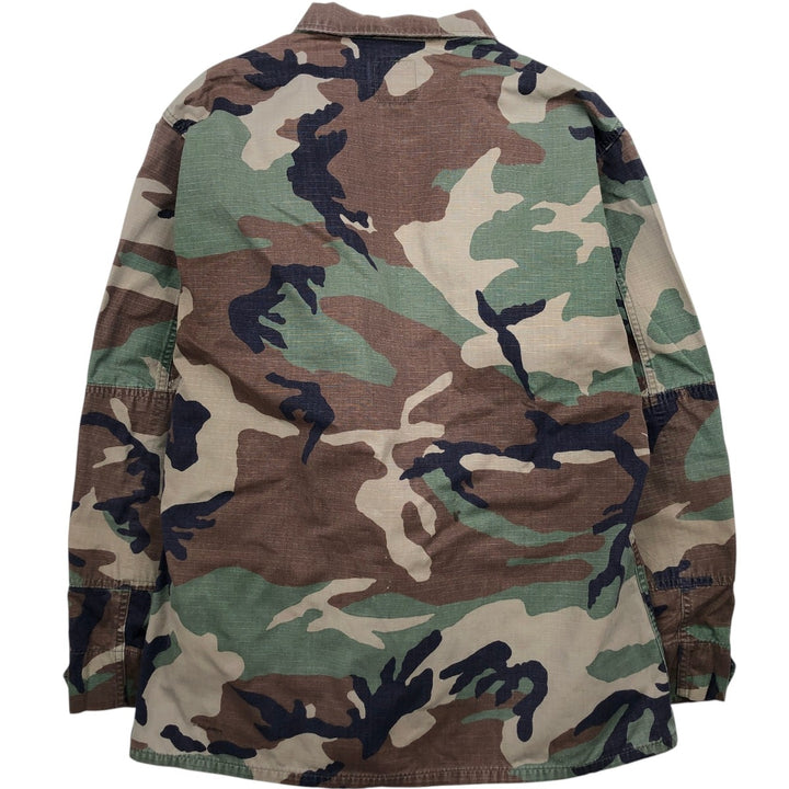 90'S Camouflage Pattern Woodland Camo Ripstop BDU Military Jacket, Made in USA, MEDIUM-REGULAR (Men's M equivalent) Nylon Khaki type Vintage Second Hand