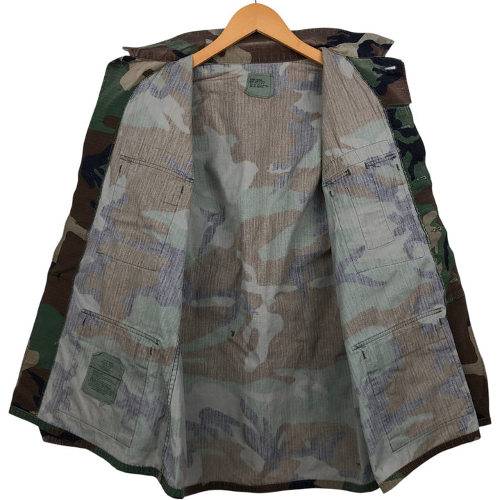 90'S Camouflage Pattern Woodland Camo Ripstop BDU Military Jacket, Made in USA, MEDIUM-REGULAR (Men's M equivalent) Nylon Khaki type Vintage Second Hand