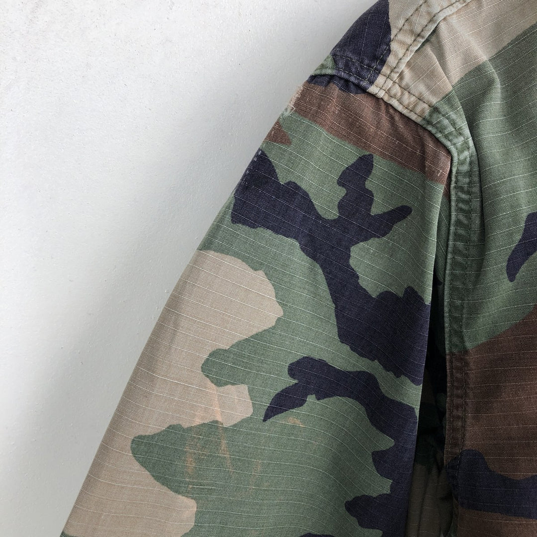90'S Camouflage Pattern Woodland Camo Ripstop BDU Military Jacket, Made in USA, MEDIUM-REGULAR (Men's M equivalent) Nylon Khaki type Vintage Second Hand