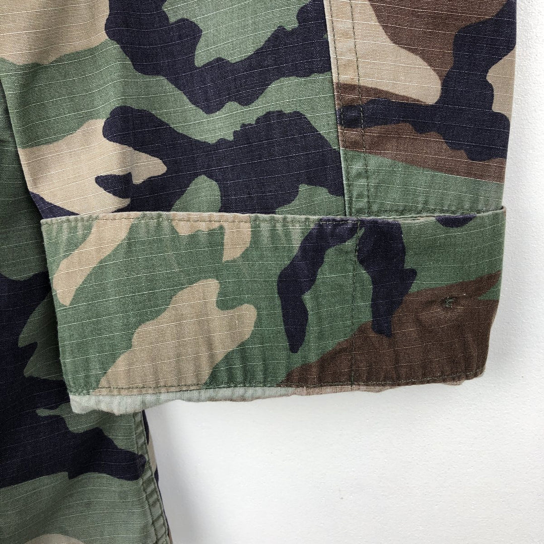 90'S Camouflage Pattern Woodland Camo Ripstop BDU Military Jacket, Made in USA, MEDIUM-REGULAR (Men's M equivalent) Nylon Khaki type Vintage Second Hand