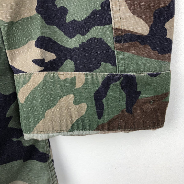 90'S Camouflage Pattern Woodland Camo Ripstop BDU Military Jacket, Made in USA, MEDIUM-REGULAR (Men's M equivalent) Nylon Khaki type Vintage Second Hand