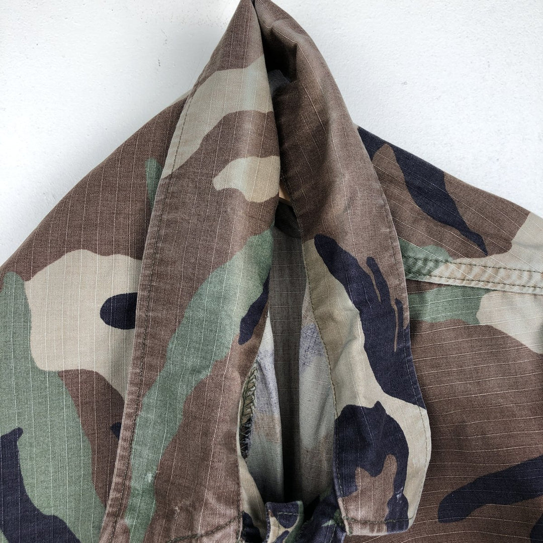 90'S Camouflage Pattern Woodland Camo Ripstop BDU Military Jacket, Made in USA, MEDIUM-REGULAR (Men's M equivalent) Nylon Khaki type Vintage Second Hand