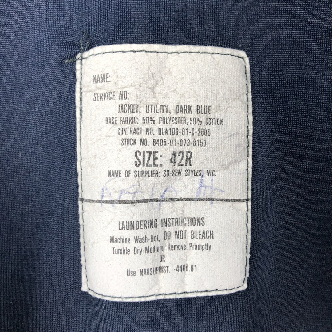 Genuine US Navy Military Utility Jacket, Made in USA, Size 42R (equivalent to Men's L) polyester navy blue type Vintage Second Hand