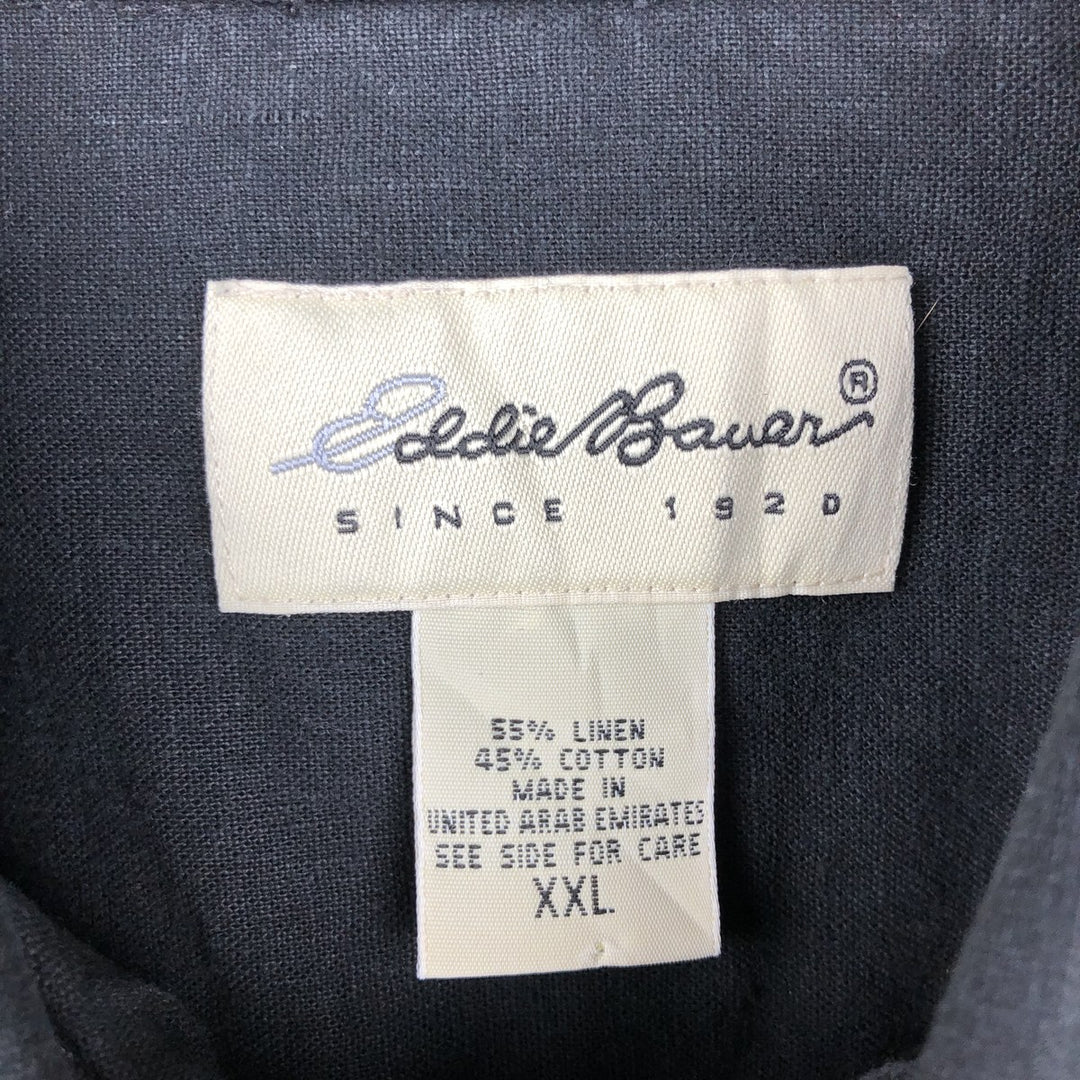 Eddie Bauer Short-Sleeve Linen Box Shirt, Men's Size XXL (approx.) linen black type Vintage Second Hand