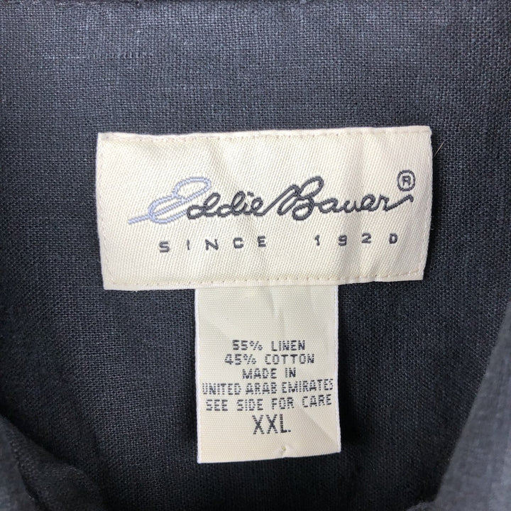 Eddie Bauer Short-Sleeve Linen Box Shirt, Men's Size XXL (approx.) linen black type Vintage Second Hand
