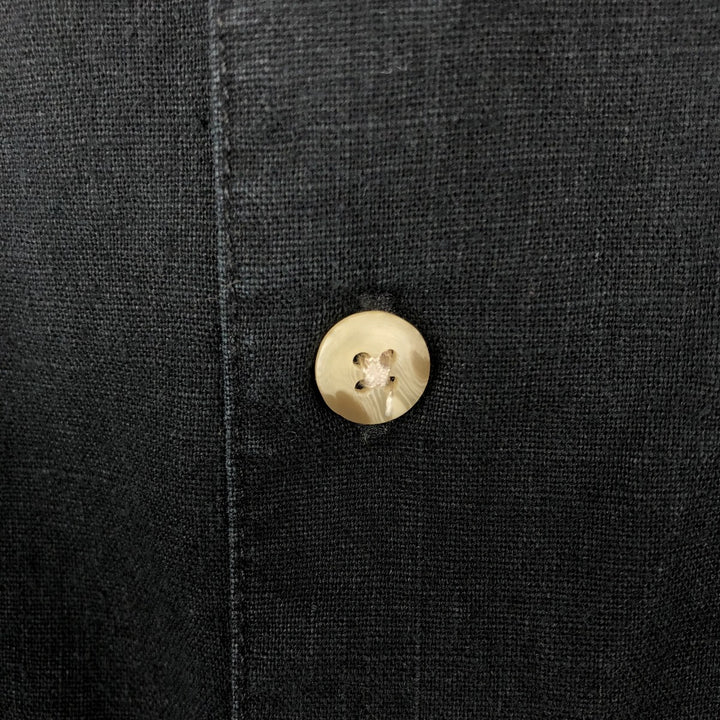 Eddie Bauer Short-Sleeve Linen Box Shirt, Men's Size XXL (approx.) linen black type Vintage Second Hand