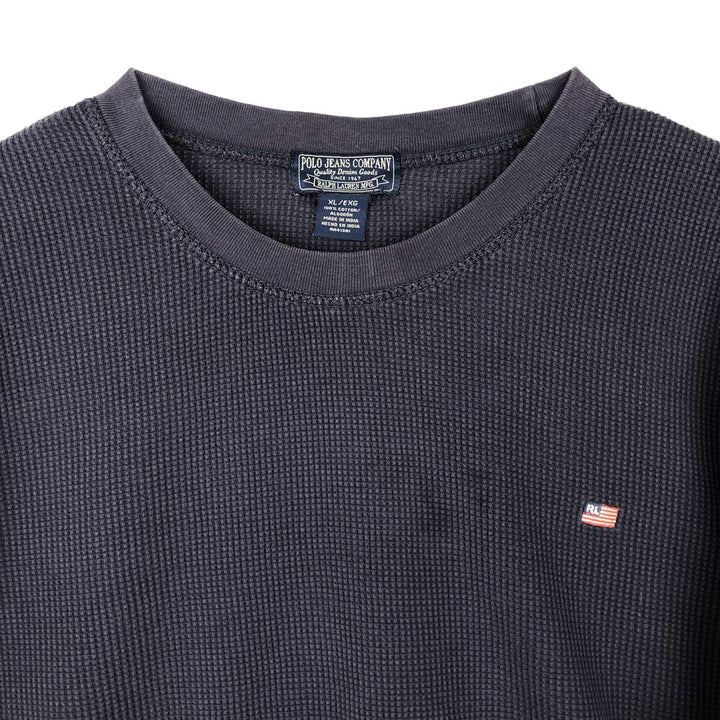 2000'S Ralph Lauren Polo Jeans Company Thermal Long T-Shirt, Waffle, Men's XL cotton navy blue type Vintage Second Hand