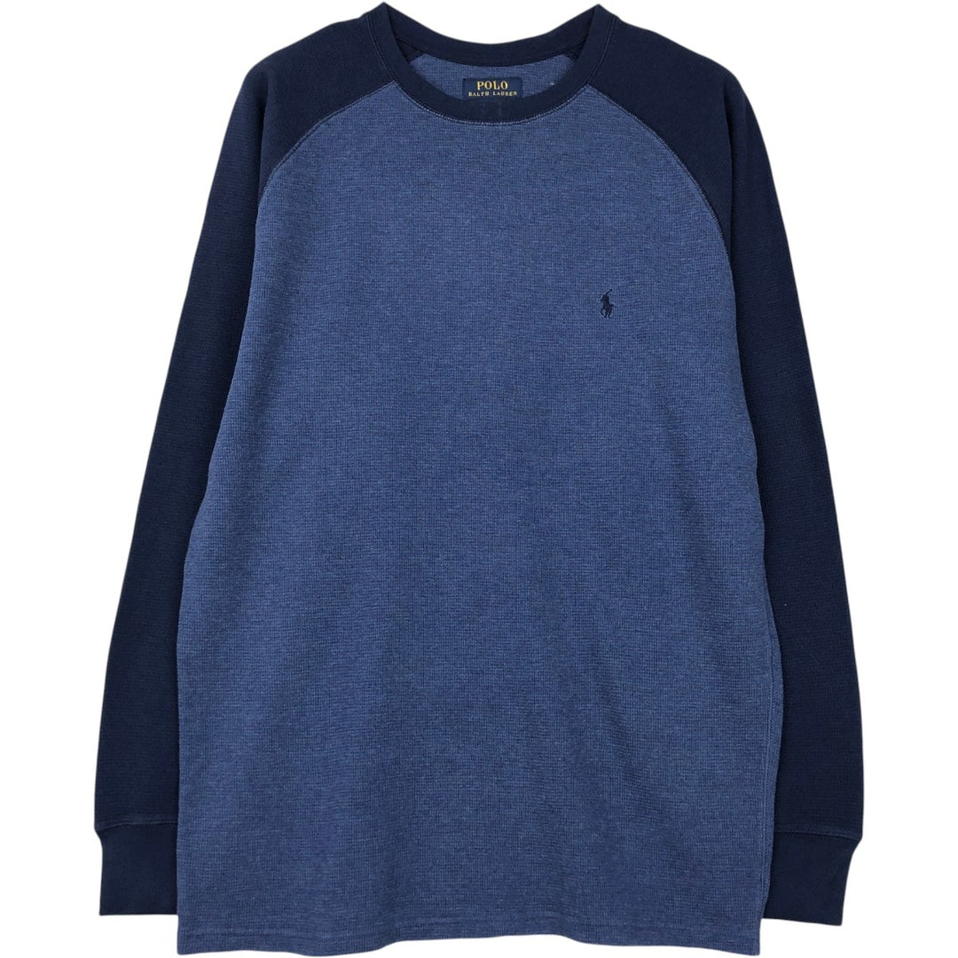 Ralph Lauren POLO RALPH LAUREN Raglan Sleeve Thermal Long-Sleeve T-Shirt, Men's Size XL (approx.) cotton navy blue type Vintage Second Hand
