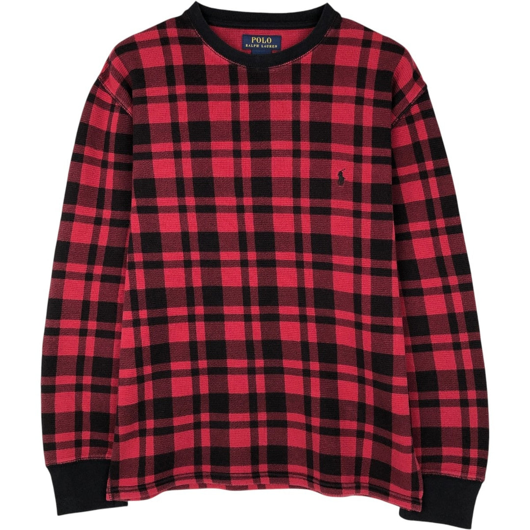 Ralph Lauren POLO RALPH LAUREN Check Pattern Thermal Long-Sleeve T-Shirt, Men's Size L (approx.) cotton black type Vintage Second Hand