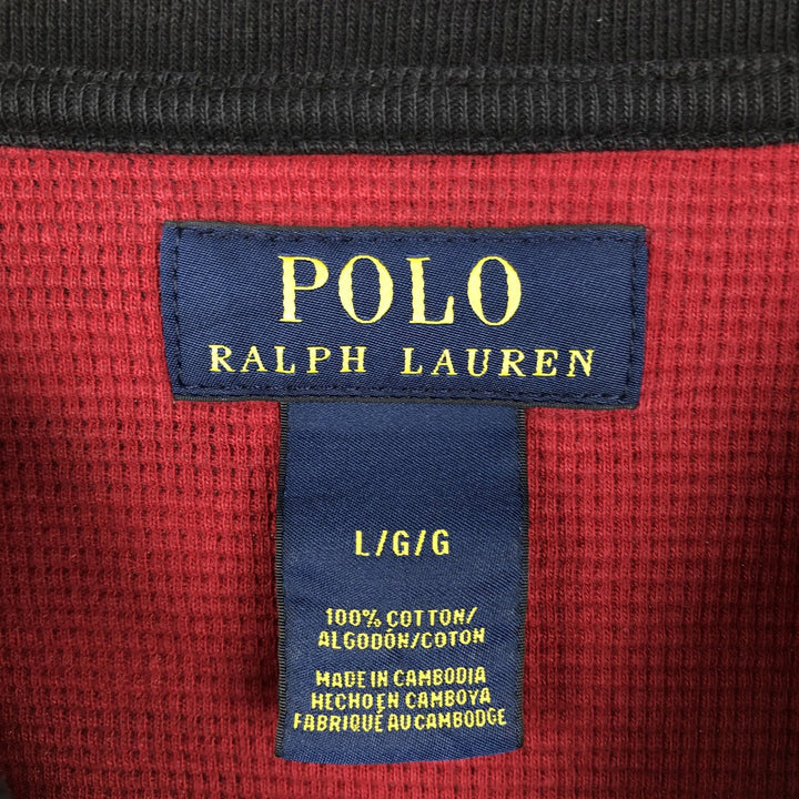 Ralph Lauren POLO RALPH LAUREN Check Pattern Thermal Long-Sleeve T-Shirt, Men's Size L (approx.) cotton black type Vintage Second Hand