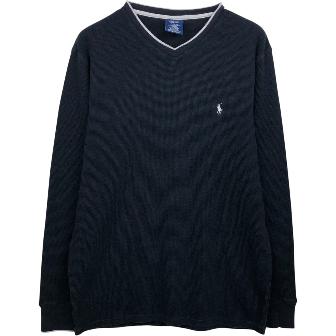 Ralph Lauren POLO RALPH LAUREN SLEEPWEAR V-neck Thermal Long-Sleeve T-shirt, Waffle Knit, Men's Size XL (approx.) cotton black type Vintage Second Hand