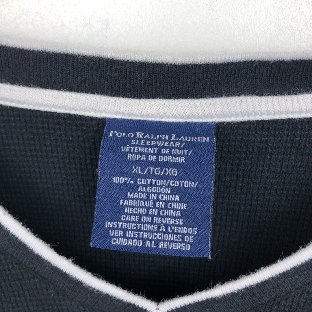 Ralph Lauren POLO RALPH LAUREN SLEEPWEAR V-neck Thermal Long-Sleeve T-shirt, Waffle Knit, Men's Size XL (approx.) cotton black type Vintage Second Hand
