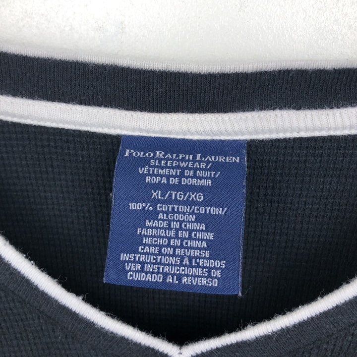 Ralph Lauren POLO RALPH LAUREN SLEEPWEAR V-neck Thermal Long-Sleeve T-shirt, Waffle Knit, Men's Size XL (approx.) cotton black type Vintage Second Hand