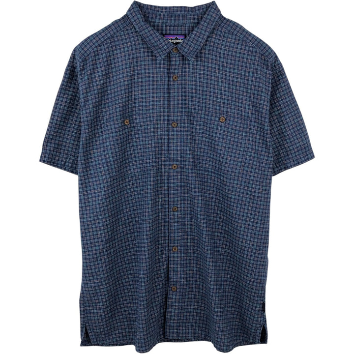 Patagonia 53139SP23 Check Pattern Short Sleeve Organic Cotton x Hemp Box Shirt Men's XXL equivalent Hemp blue type Vintage Second Hand