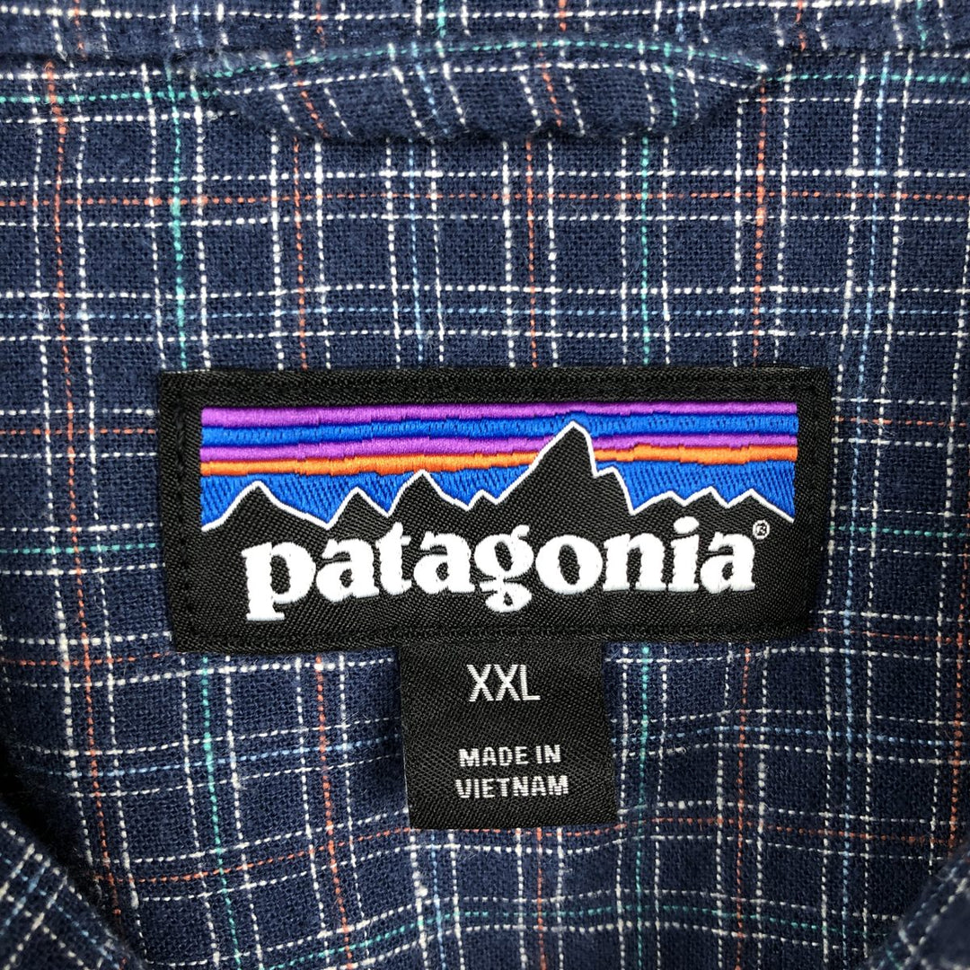 Patagonia 53139SP23 Check Pattern Short Sleeve Organic Cotton x Hemp Box Shirt Men's XXL equivalent Hemp blue type Vintage Second Hand