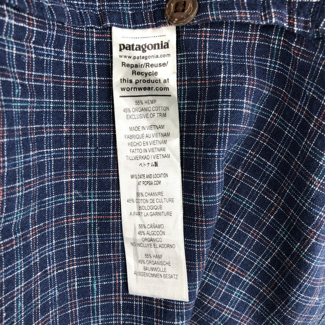 Patagonia 53139SP23 Check Pattern Short Sleeve Organic Cotton x Hemp Box Shirt Men's XXL equivalent Hemp blue type Vintage Second Hand