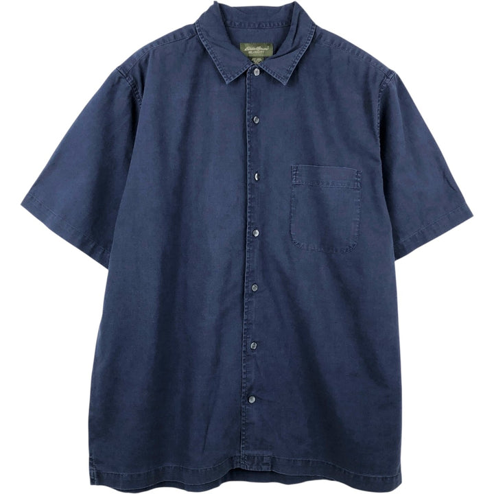 2000'S Eddie Bauer Relaxed Fit Short-Sleeve Linen Shirt, Boxy Shirt, Men's Size L (approx.) linen navy blue type Vintage Second Hand