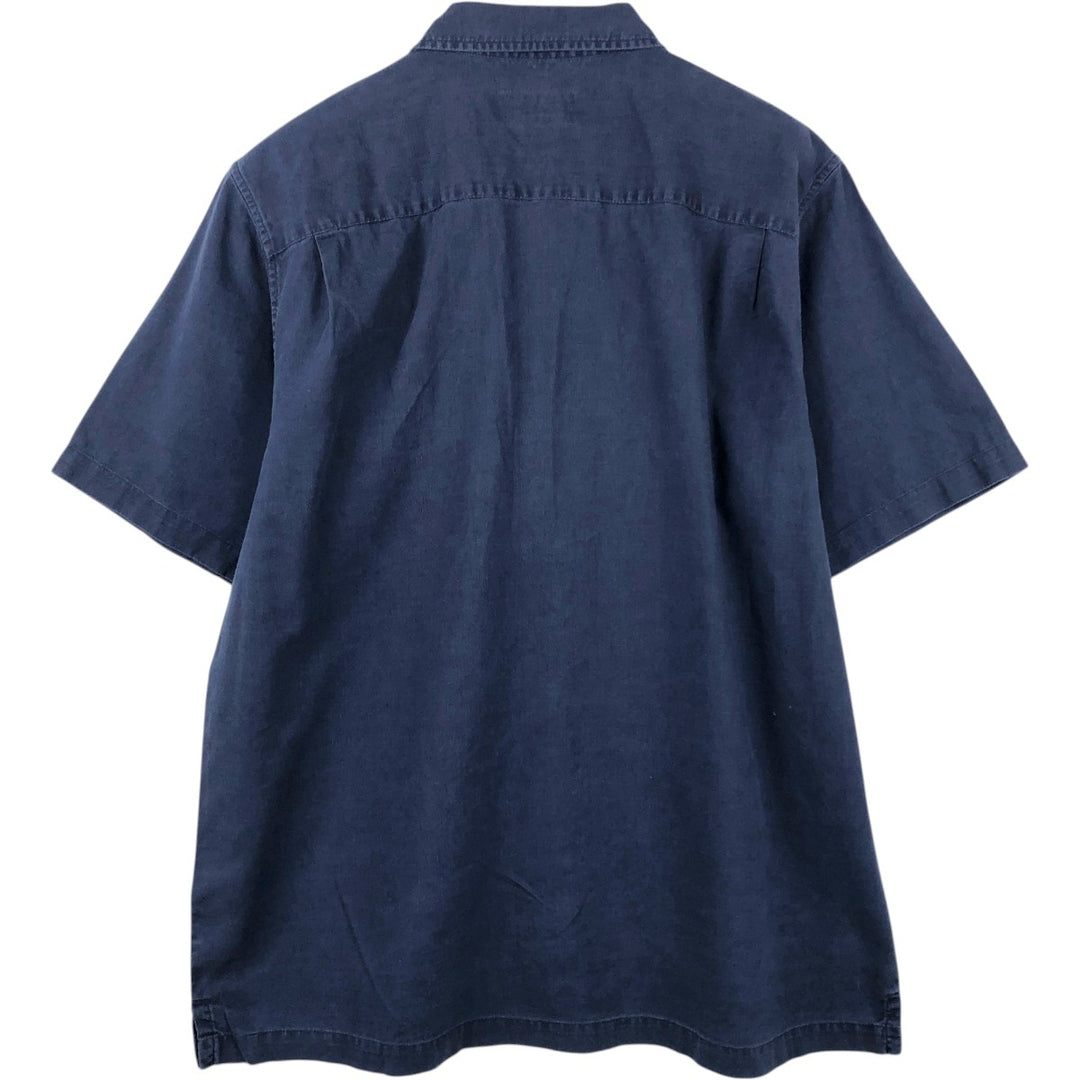 2000'S Eddie Bauer Relaxed Fit Short-Sleeve Linen Shirt, Boxy Shirt, Men's Size L (approx.) linen navy blue type Vintage Second Hand