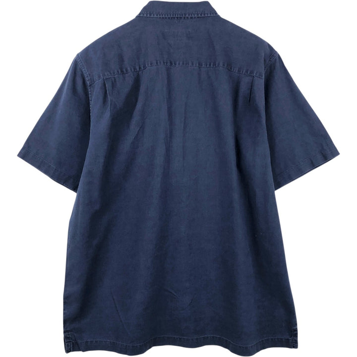 2000'S Eddie Bauer Relaxed Fit Short-Sleeve Linen Shirt, Boxy Shirt, Men's Size L (approx.) linen navy blue type Vintage Second Hand