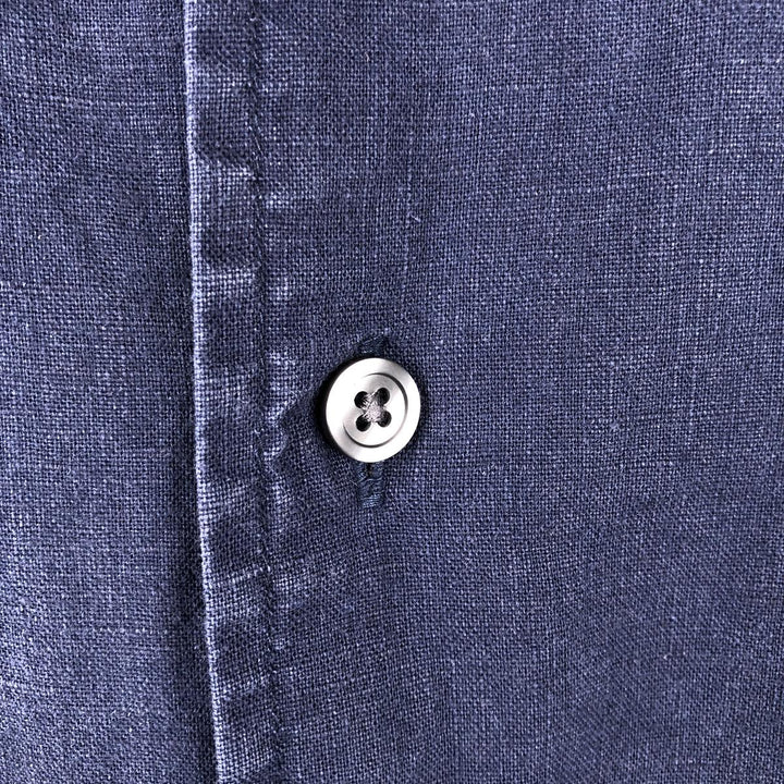 2000'S Eddie Bauer Relaxed Fit Short-Sleeve Linen Shirt, Boxy Shirt, Men's Size L (approx.) linen navy blue type Vintage Second Hand