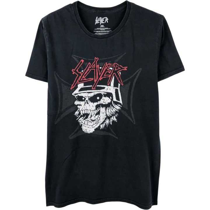 SLAYER Skull Pattern Band T-Shirt, Men's Medium cotton black type Vintage Second Hand