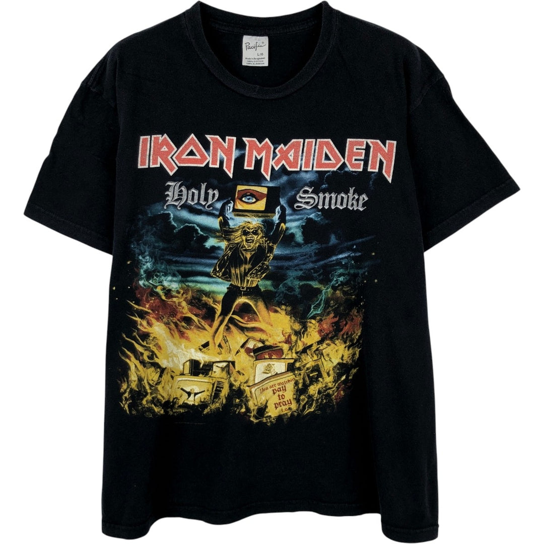 Pacific IRON MAIDEN band T-shirt, men's size L cotton black type Vintage Second Hand