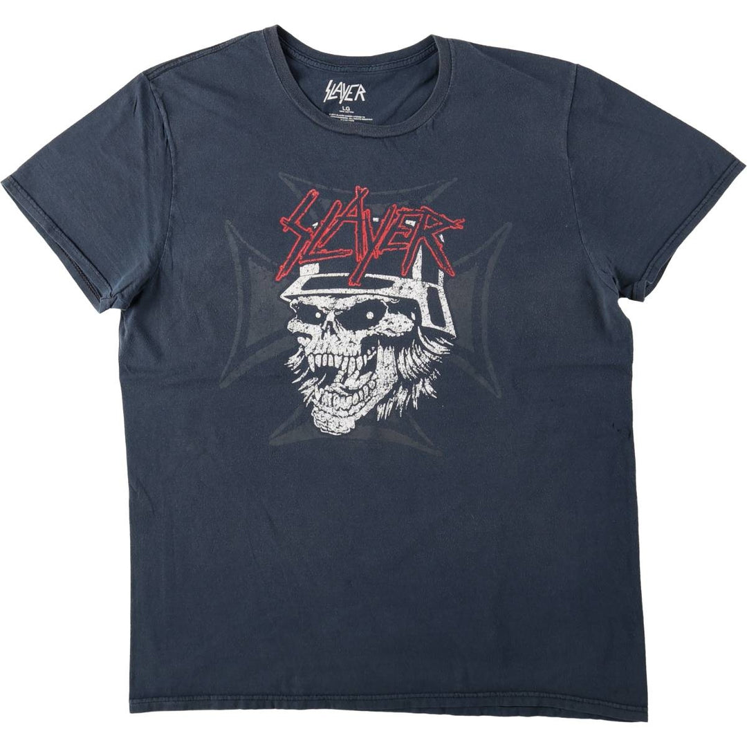 SLAYER Skull Pattern Band T-shirt, Men's L size cotton black type Vintage Second Hand