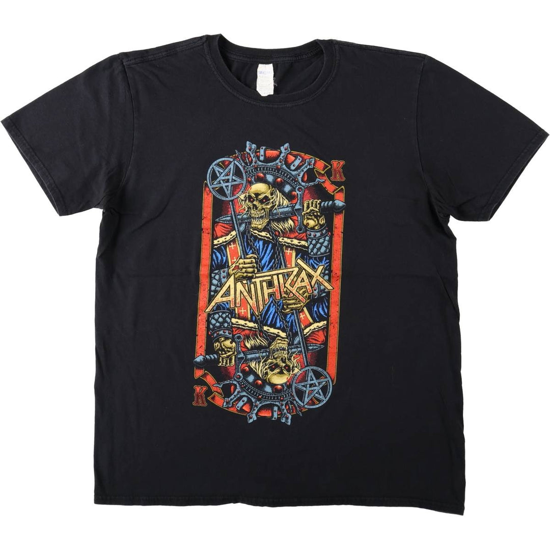 Gildan Anthrax Skull Pattern Band T-Shirt (Men's Size L) cotton black type Vintage Second Hand