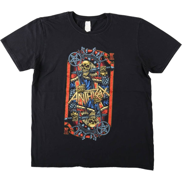 Gildan Anthrax Skull Pattern Band T-Shirt (Men's Size L) cotton black type Vintage Second Hand