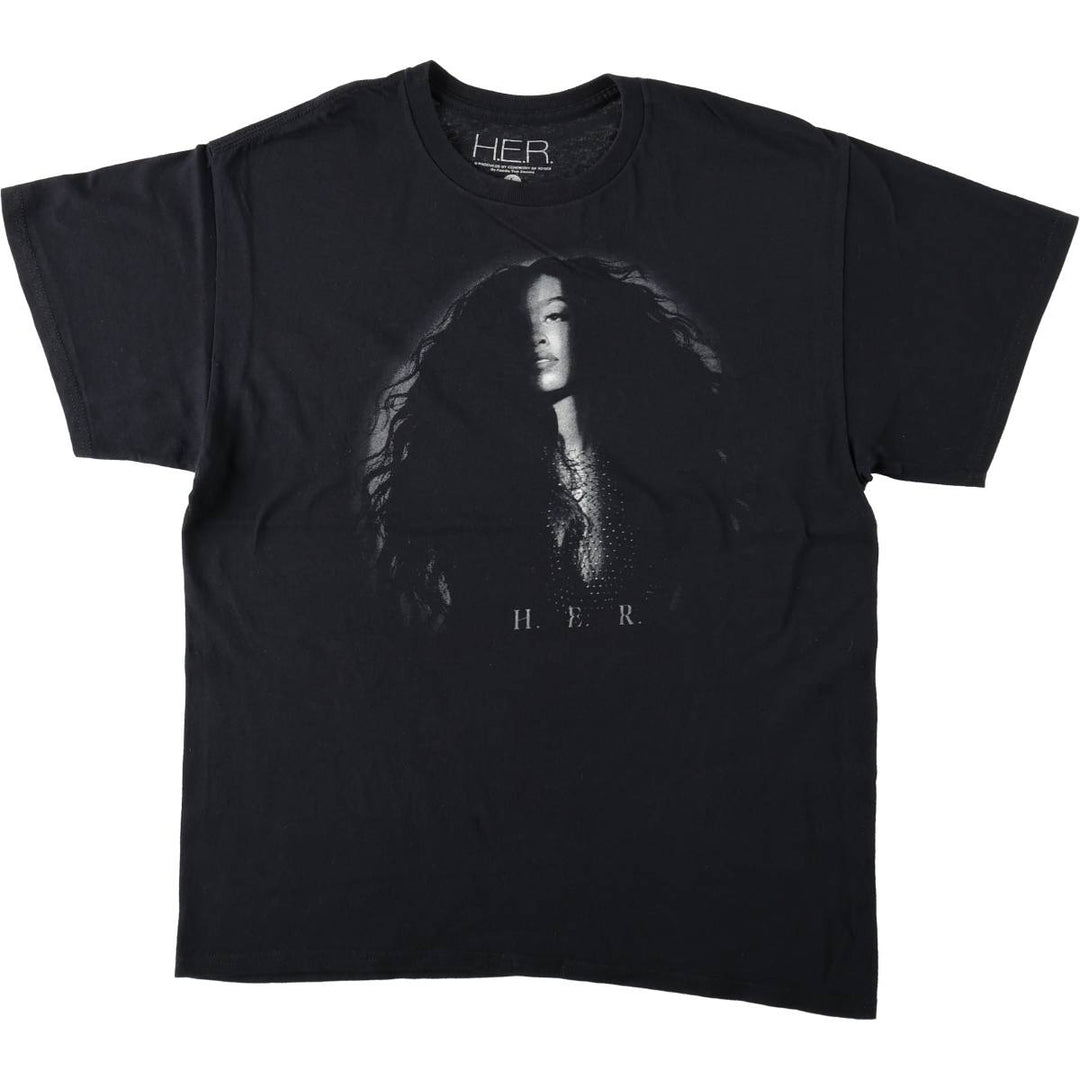 HER Wrap T-shirt, Men's Size L (equivalent) cotton black type Vintage Second Hand