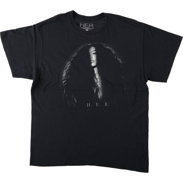 HER Wrap T-shirt, Men's Size L (equivalent) cotton black type Vintage Second Hand
