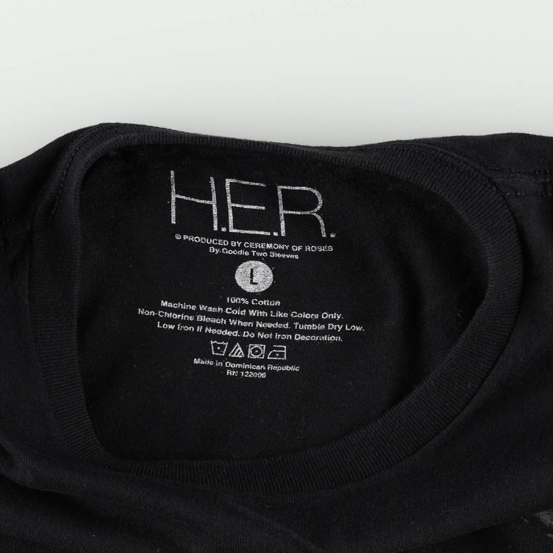 HER Wrap T-shirt, Men's Size L (equivalent) cotton black type Vintage Second Hand