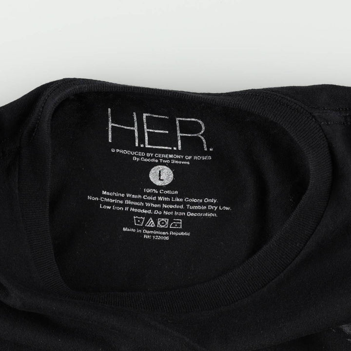 HER Wrap T-shirt, Men's Size L (equivalent) cotton black type Vintage Second Hand