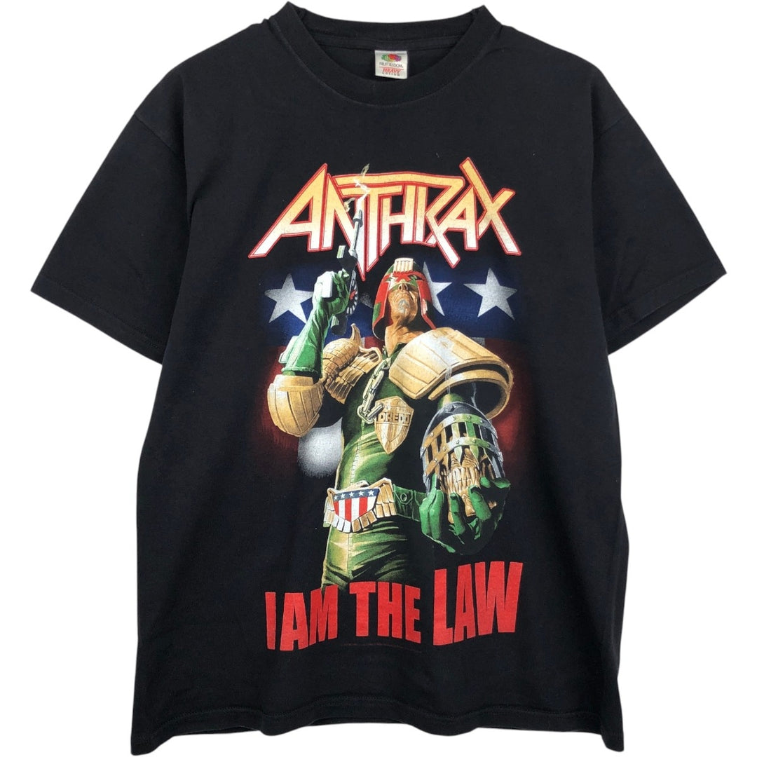 Fruit of the Loom Heavy Cotton Anthrax Band T-Shirt (Men's Size L) cotton black type Vintage Second Hand