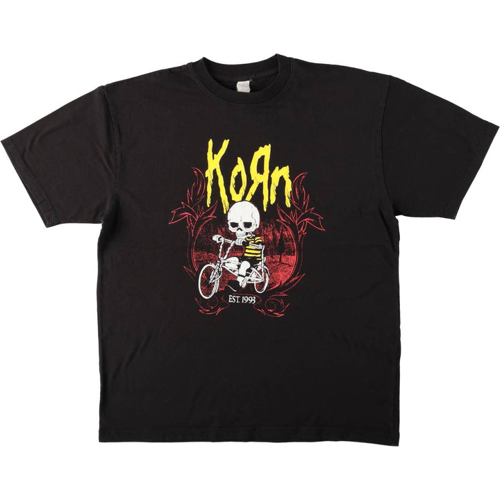 KORN Skull Pattern Band T-Shirt (Men's Size L) unclear black type Vintage Second Hand