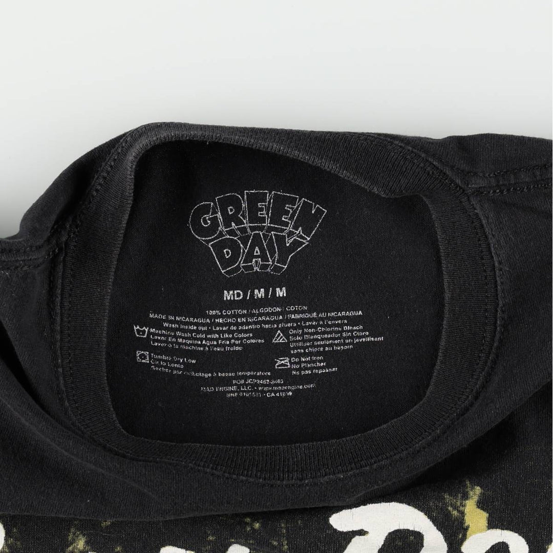 GREEN DAY Green Day Band T-shirt Band T Men's M size cotton black type Vintage Second Hand