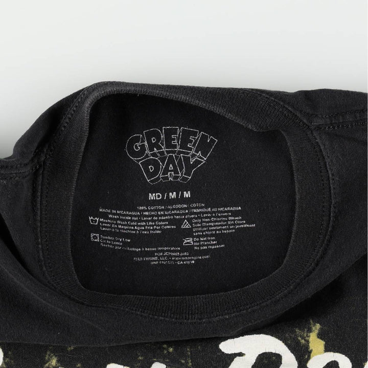 GREEN DAY Green Day Band T-shirt Band T Men's M size cotton black type Vintage Second Hand