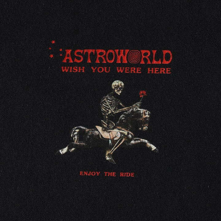 Travis Scott ASTROWORLD Long-Sleeve Wrap T-Shirt (Men's Size M) cotton black type Vintage Second Hand