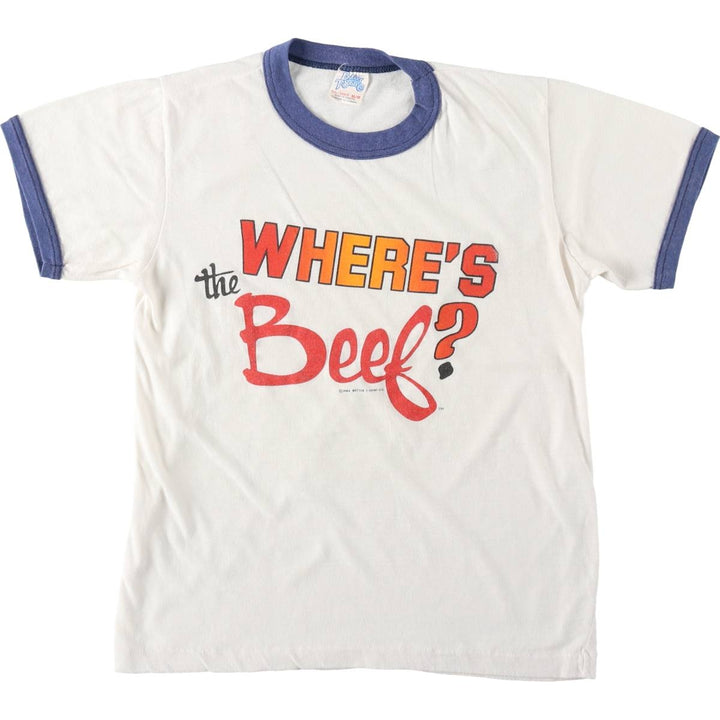 80'S Better T-Shirt Co. Wendy's Advertising Ringer T-Shirt, Made in Canada, Women's Size M (approx.), Vintage polyester white type Vintage Second Hand
