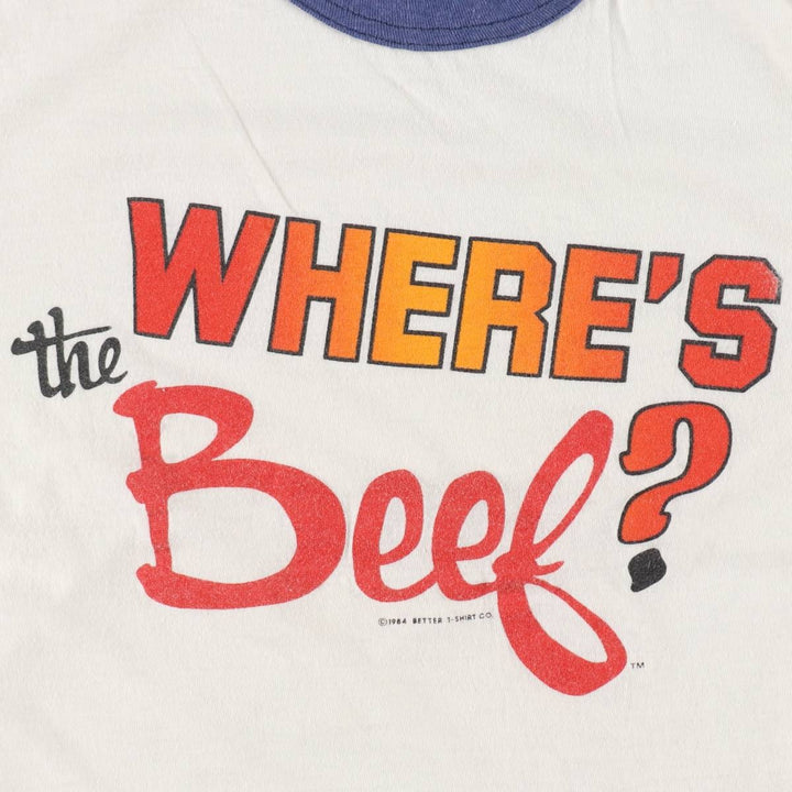 80'S Better T-Shirt Co. Wendy's Advertising Ringer T-Shirt, Made in Canada, Women's Size M (approx.), Vintage polyester white type Vintage Second Hand
