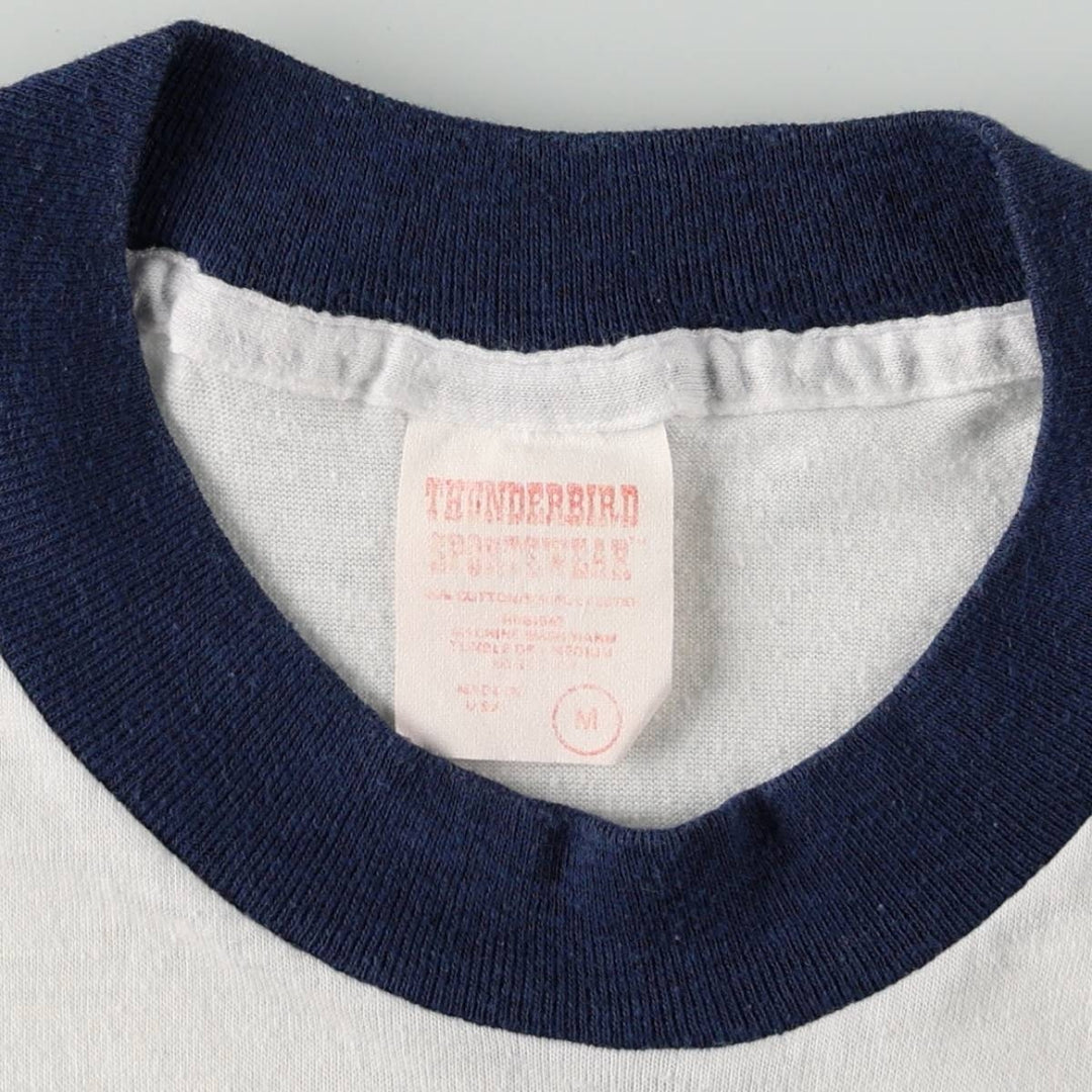 80'S THUNDERBIRD SPORTSWEAR Ringer T-shirt, Made in USA, Women's, Medium, Vintage cotton white type Vintage Second Hand