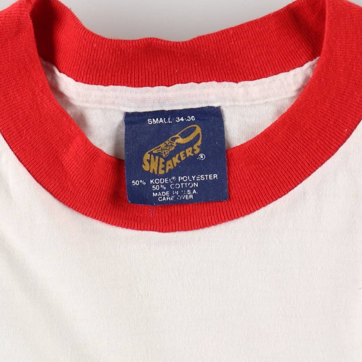 80'S Sneakers Ringer T-Shirt, Made in USA, Men's Size S (Equivalent), Vintage polyester white type Vintage Second Hand