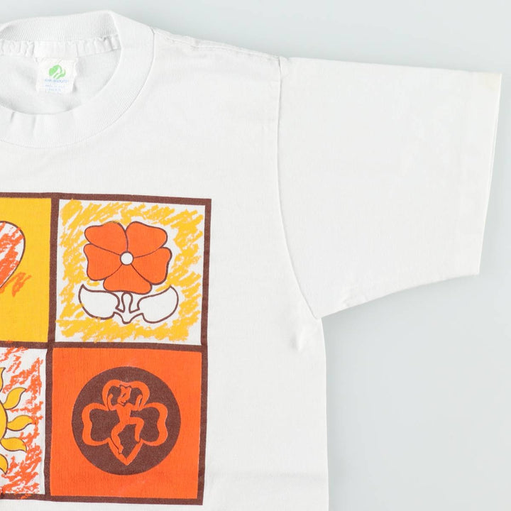 80'S Girl Scout Print T-Shirt, Made in USA, Women's Size S (Equivalent), Vintage polyester white type Vintage Second Hand