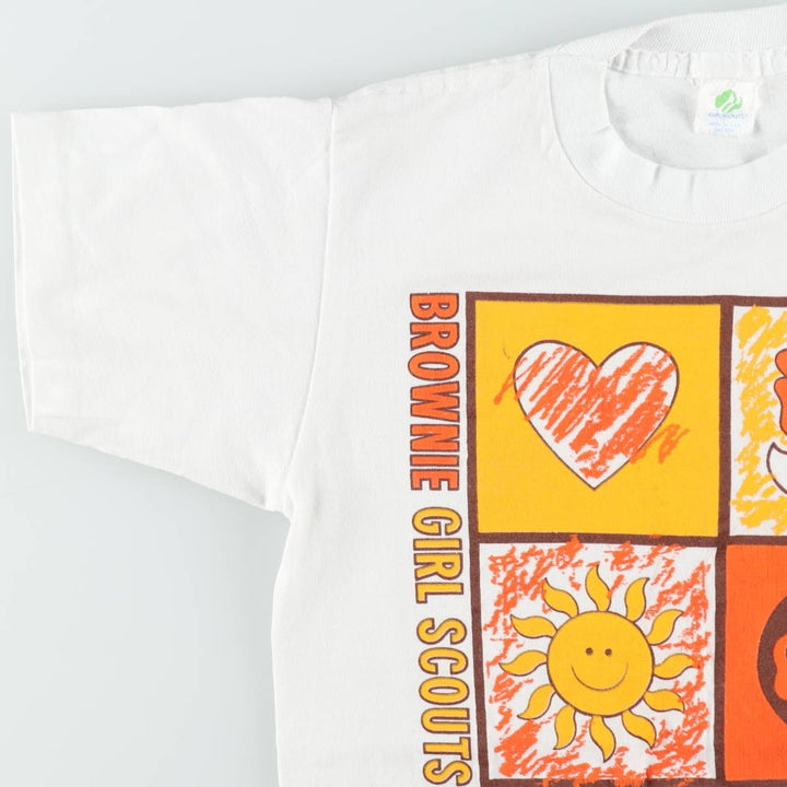 80'S Girl Scout Print T-Shirt, Made in USA, Women's Size S (Equivalent), Vintage polyester white type Vintage Second Hand