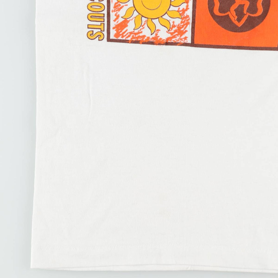 80'S Girl Scout Print T-Shirt, Made in USA, Women's Size S (Equivalent), Vintage polyester white type Vintage Second Hand