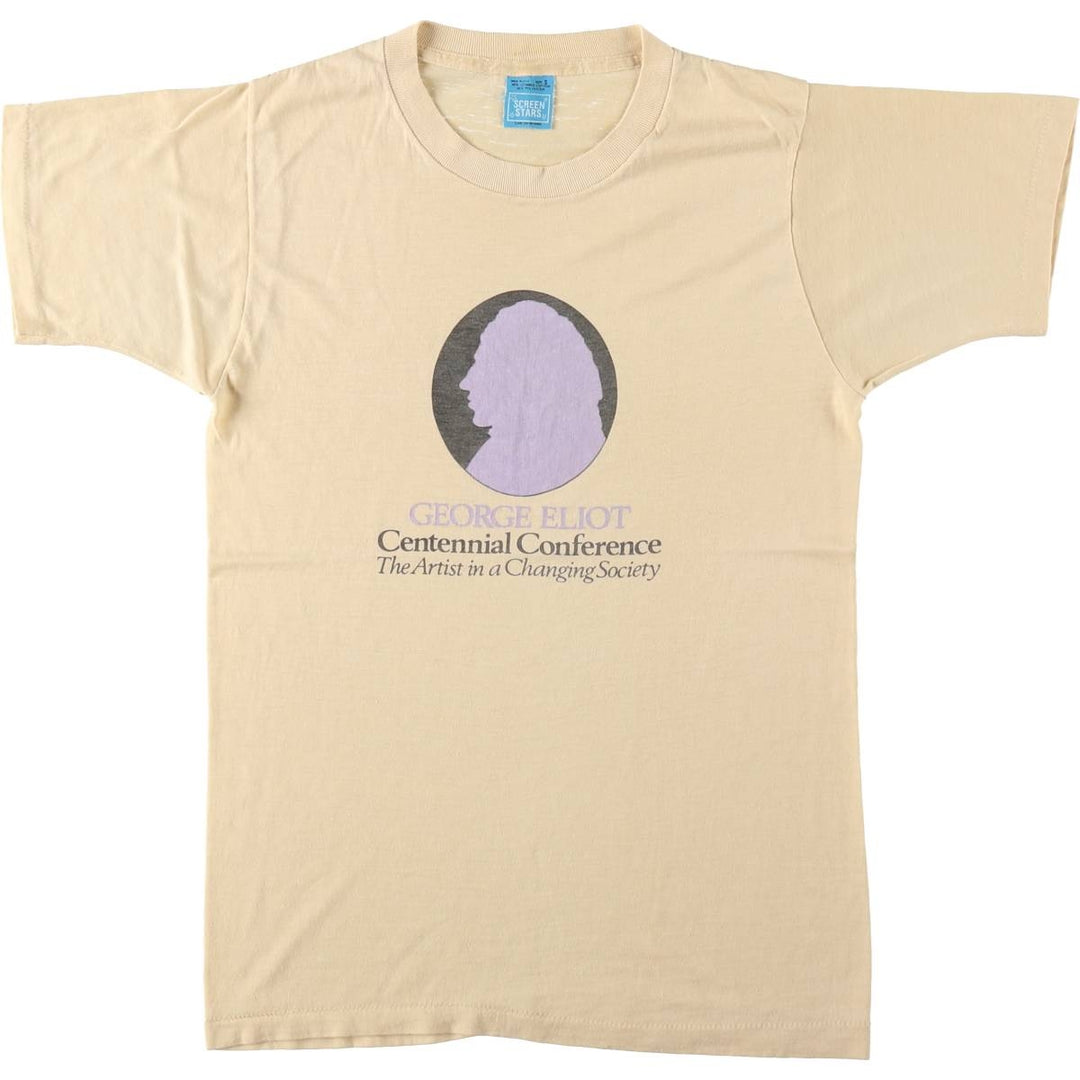 80'S Screen Stars George Eliot T-shirt, Made in USA, Women's Size S (approx.), Vintage cotton Beige type Vintage Second Hand