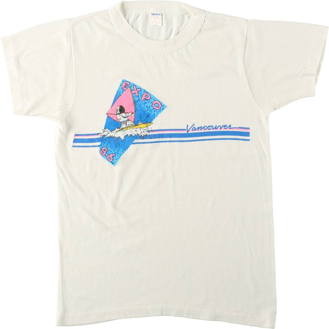 1980'S Avanti Vancouver Expo 1986 Print T-Shirt, Made in Canada, Women's Size S (approx.), Vintage polyester white type Vintage Second Hand