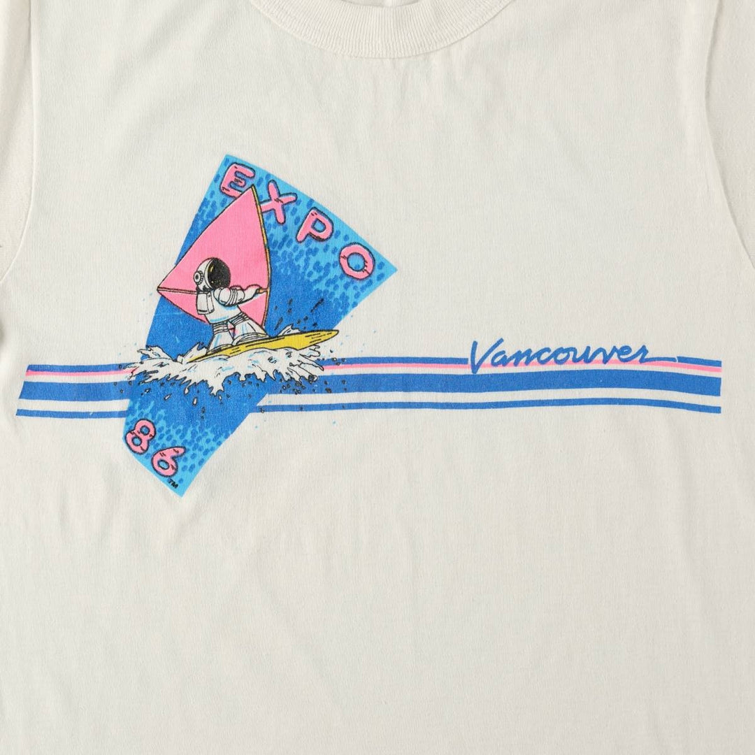 1980'S Avanti Vancouver Expo 1986 Print T-Shirt, Made in Canada, Women's Size S (approx.), Vintage polyester white type Vintage Second Hand
