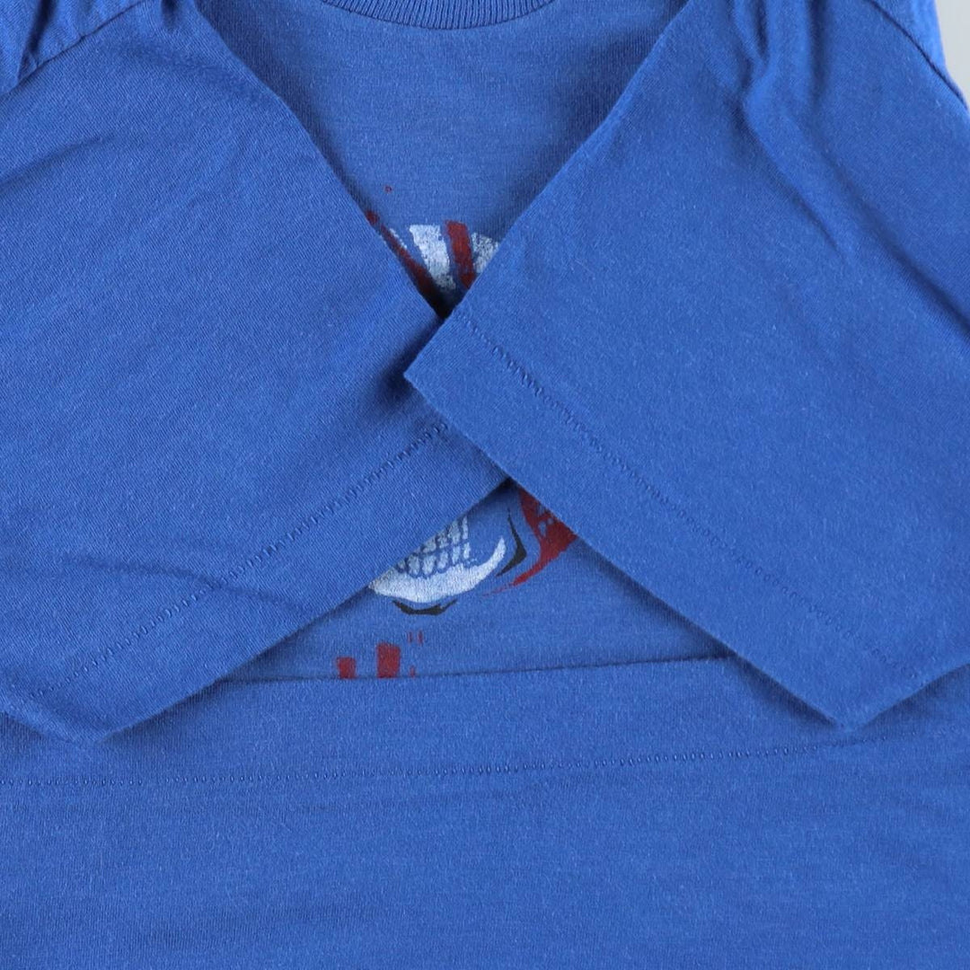 80'S Screen Stars Skull Pattern Print T-Shirt, Made in Canada, Women's Size S (approx.), Vintage cotton blue type Vintage Second Hand