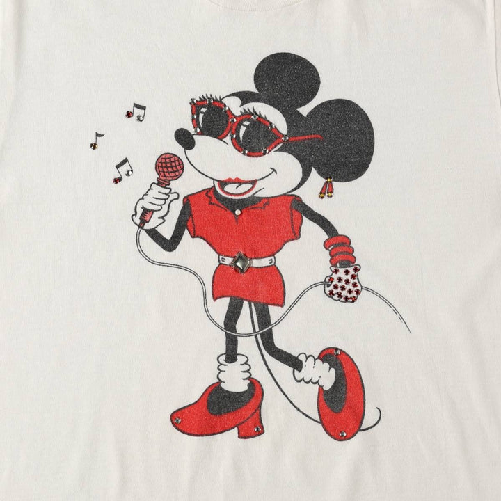 80'S Screen Stars Minnie Mouse Rhinestone Character Print T-Shirt, Women's Size M (approx.), Vintage cotton white type Vintage Second Hand